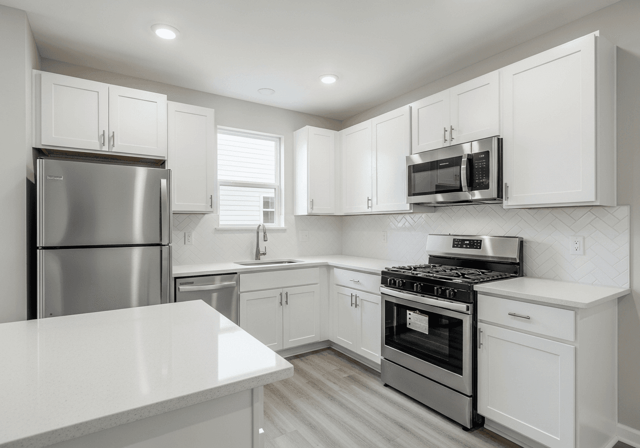 Kitchen with stainless steel appliances